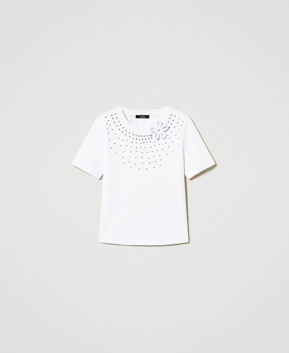 T-shirt regular con strass e fiore Bianco "Papers" Donna 251AP2570_00840_S0