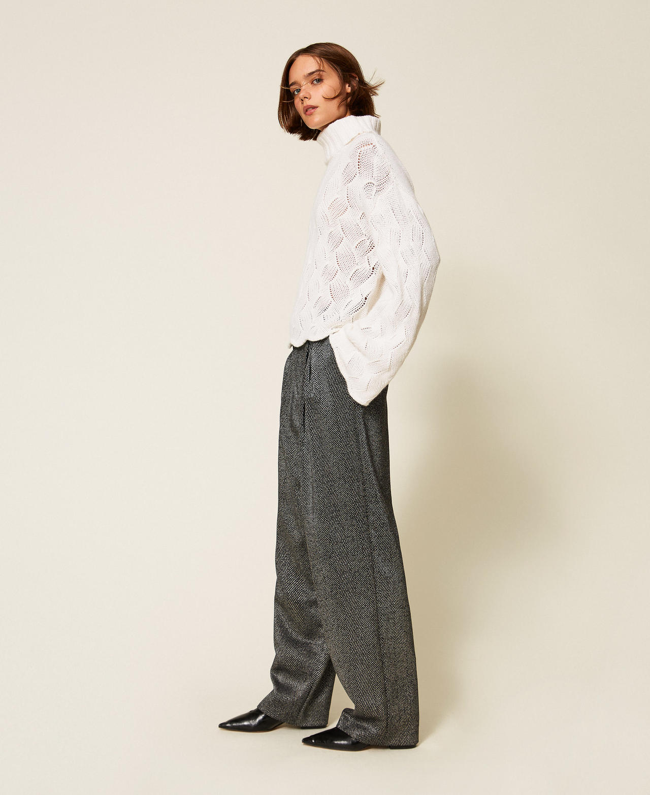 Palazzo trousers with laminated print Black Woman 252AP2353_00006_01