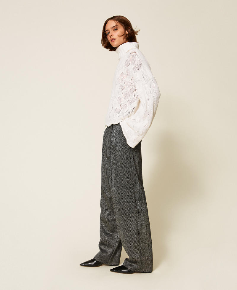Palazzo trousers with laminated print Black Woman 252AP2353_00006_01