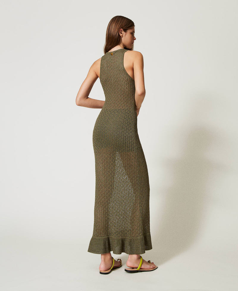 Maxikleid in Netzoptik aus Lurexgestrick Olive Leaf Frau 251LB3ABB_12135_03