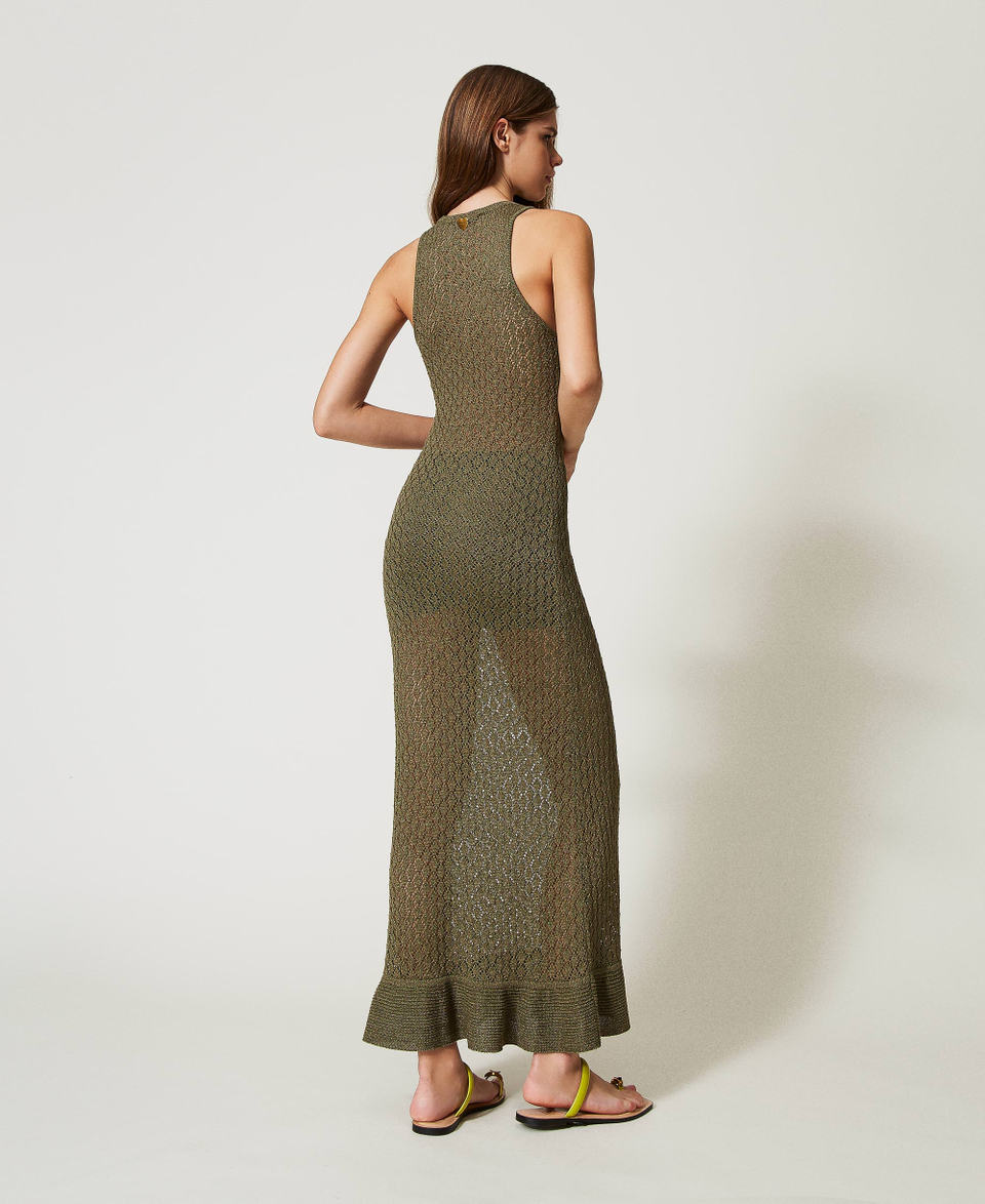 Maxikleid in Netzoptik aus Lurexgestrick Olive Leaf Frau 251LB3ABB_12135_03