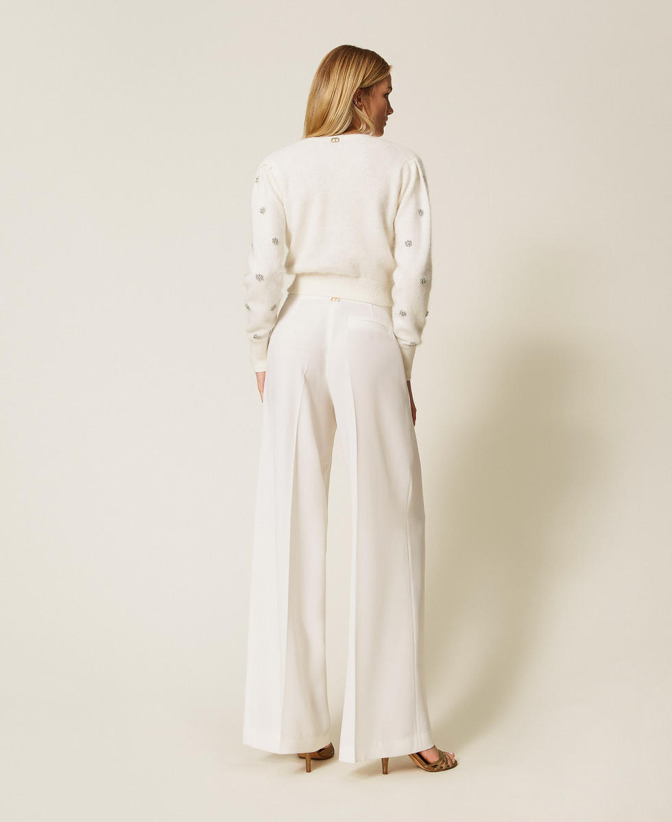 Pantaloni wide leg in cr&ecirc;pe Bianco Neve Donna 252TT2401_00282_03