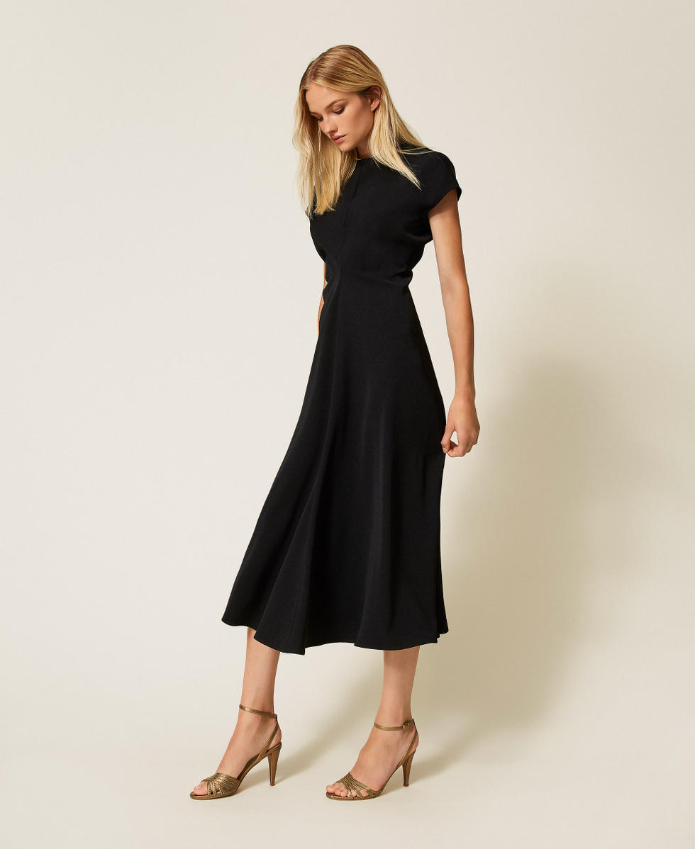 Vestido midi con drapeado Negro Mujer 252TF2015_00006_02