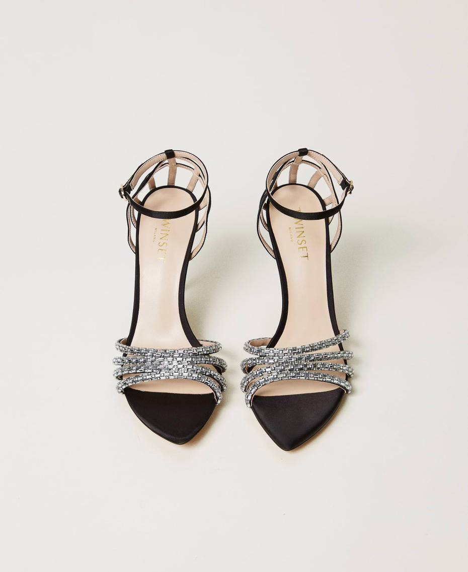 High-heeled cage sandals with rhinestones Black Woman 251TGT112_00006_04