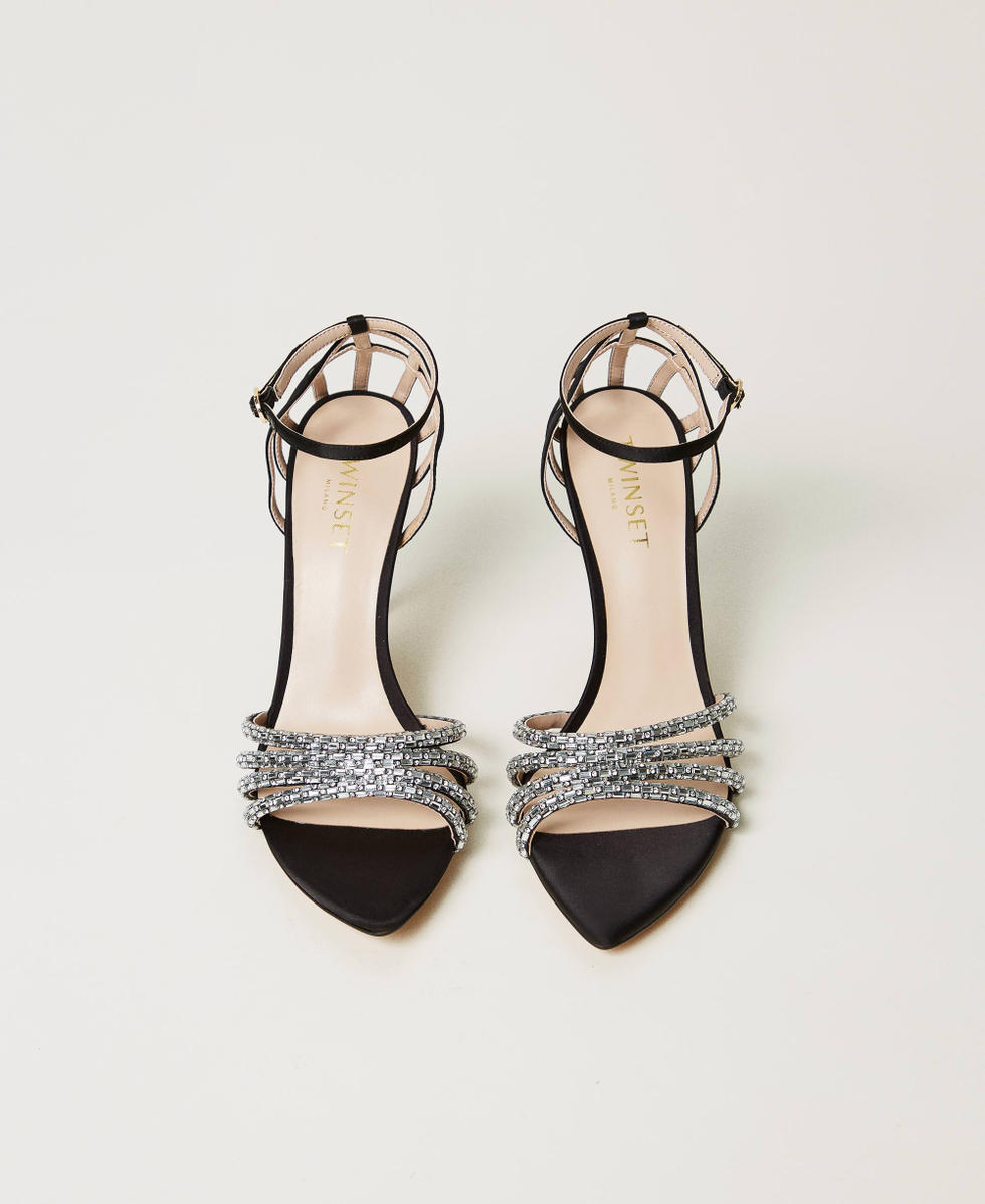 Sandales cage montantes avec strass Noir Femme 251TGT112_00006_04