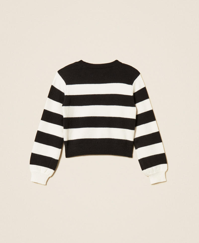 Striped jumper with heart and logo Black/"Snow" White/"Magenta" Heart Red Stripes Girl 262GJ3042_13776_S1