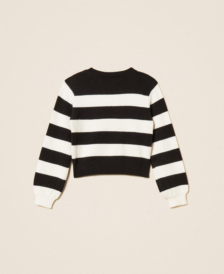 Striped jumper with heart and logo Black/"Snow" White/"Magenta" Heart Red Stripes Girl 262GJ3042_13776_S1