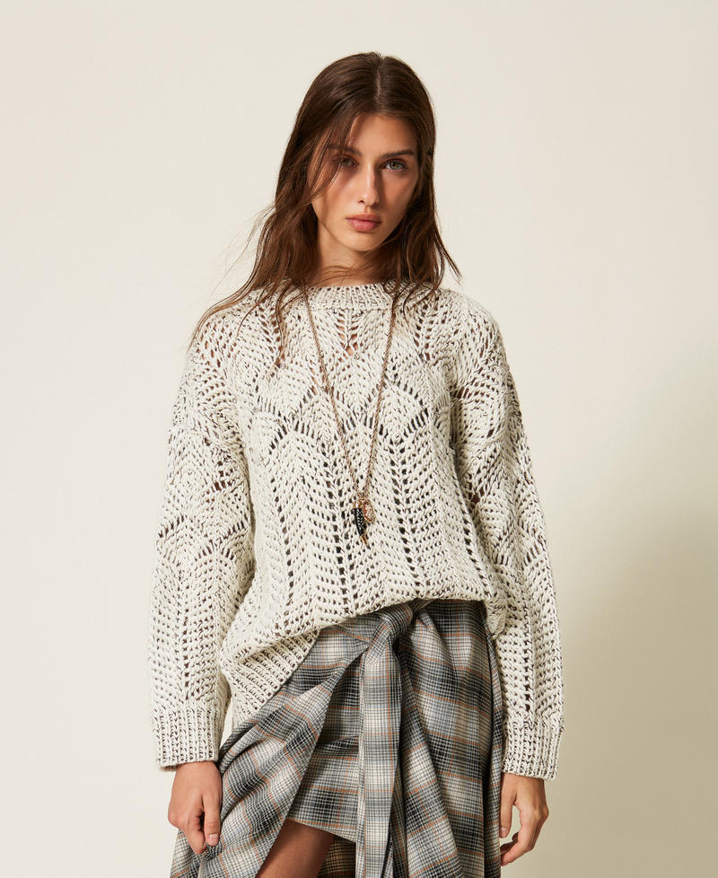 Myfo Pullover aus Wollmischung mit Stickerei Zweifarbig "Schneewei&szlig;" / Black Chocolate Frau 262AQ3070_14137_01