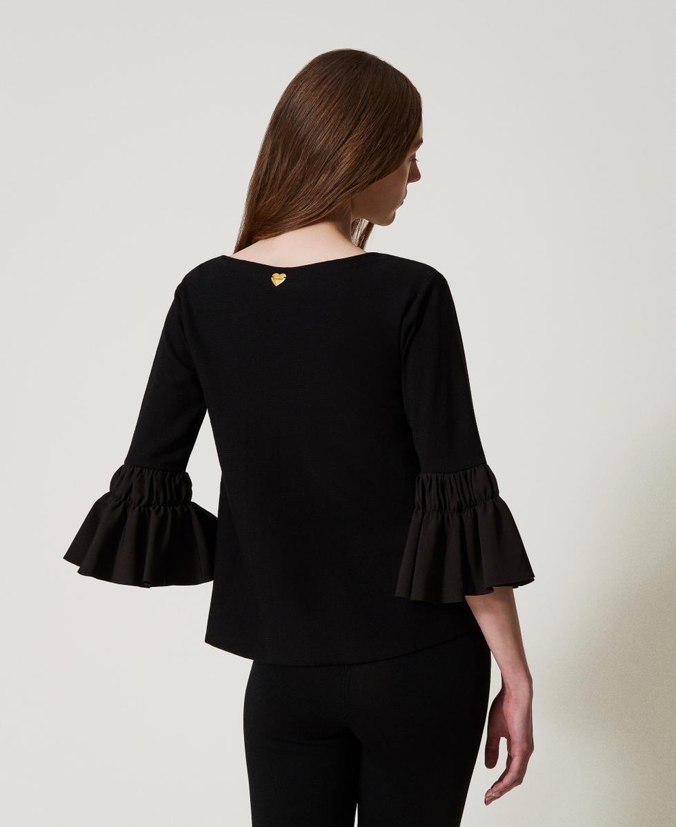 Jersey de algod&oacute;n mixto con volantes Negro Mujer 251LL3UAA_00006_03