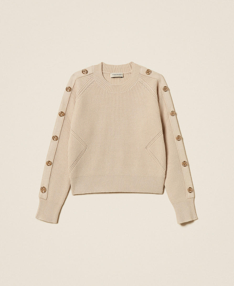 Pull c&ocirc;tel&eacute; avec boutons Oval T Beige &laquo;&nbsp;Biscuit&nbsp;&raquo; Fille 252GJ3061_10884_S0