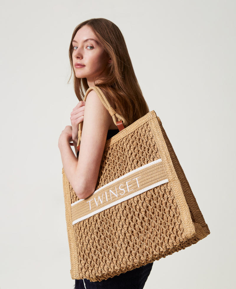 Borsa shopper in paglia intrecciata Paglia Donna 251LM8AHH_00193_0T