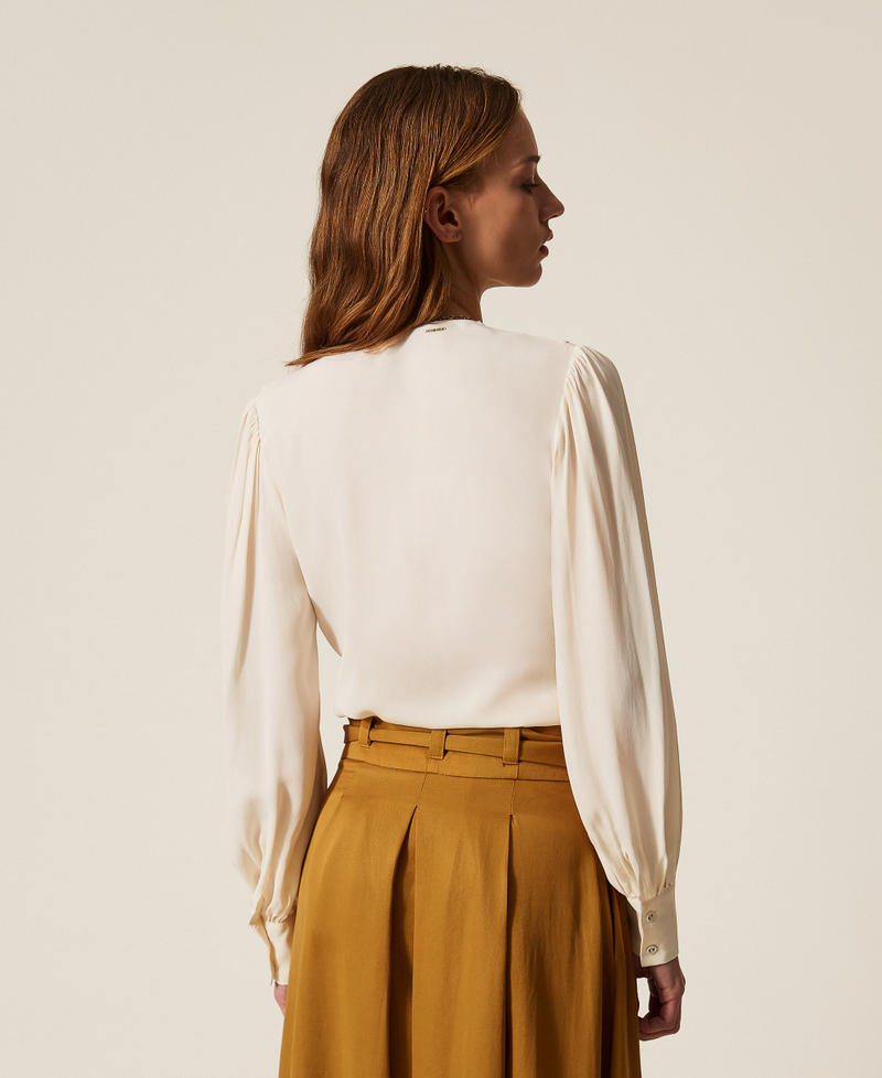 Cr&ecirc;pe de Chine blouse with ruffles Mother Of Pearl Woman 261TP2073_00059_03