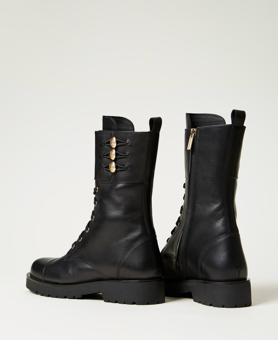Leather combat boots with buttons Black Woman 251TCP146_00006_03
