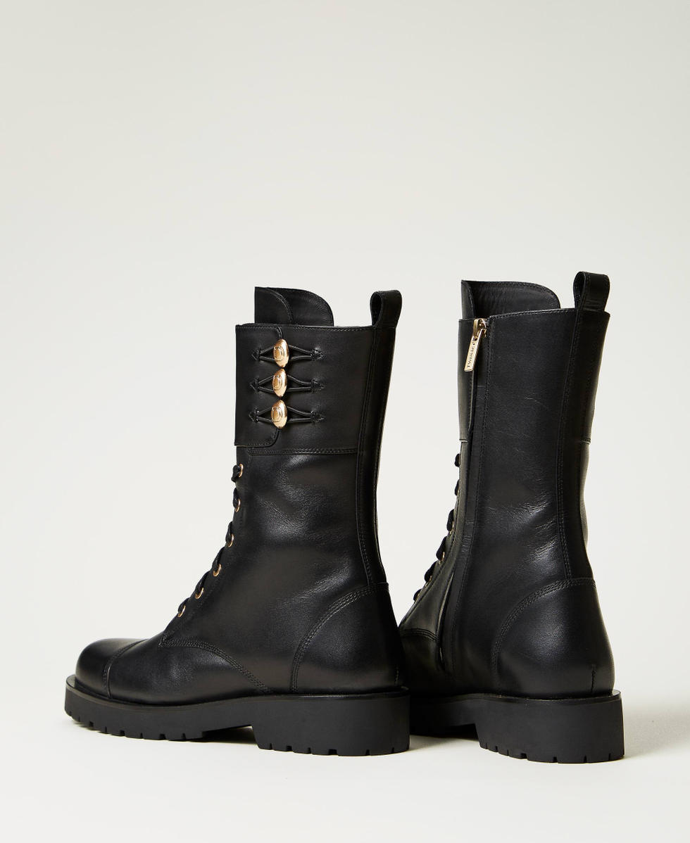 Leather combat boots with buttons Black Woman 251TCP146_00006_03