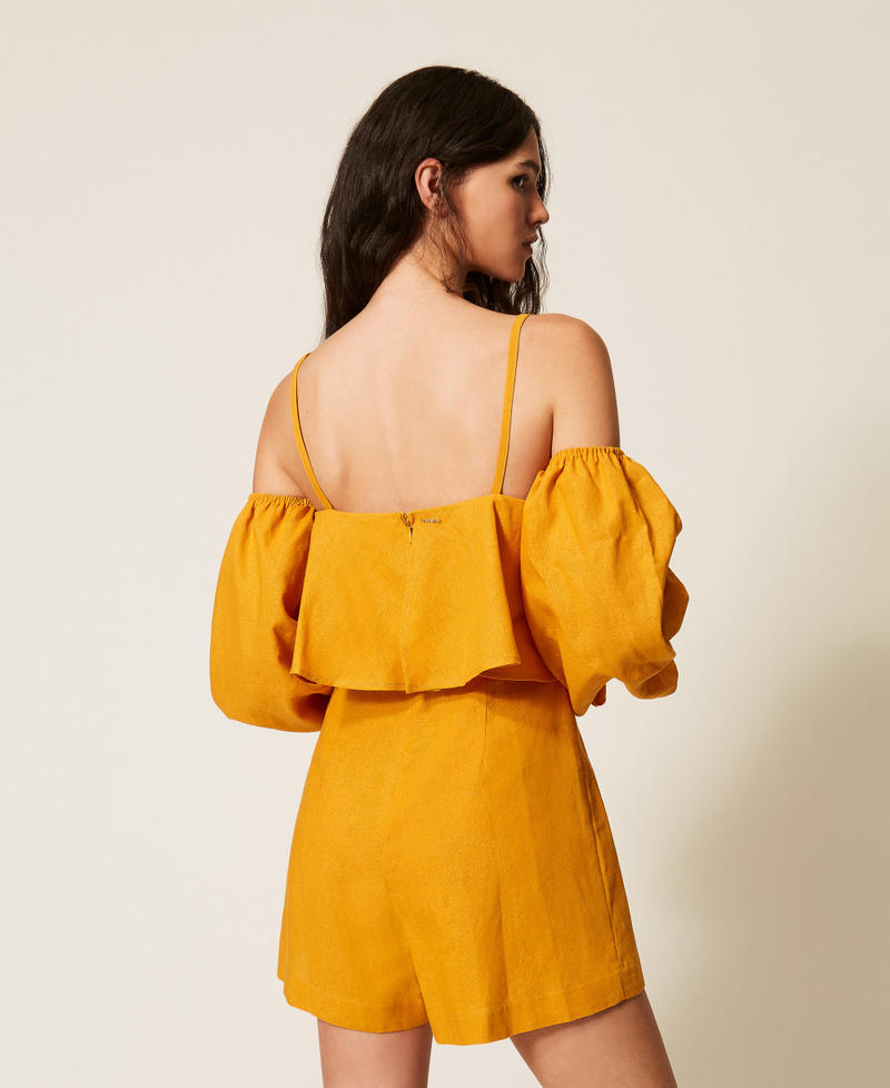 Linen blend short jumpsuit with lace Amber Orange Woman 261TF2100_13456_03