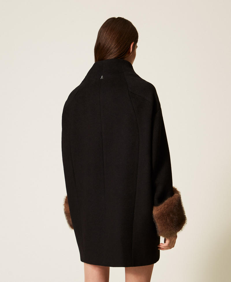 Velour wool cloth coat with faux fur Black Woman 252AT2241_00006_03