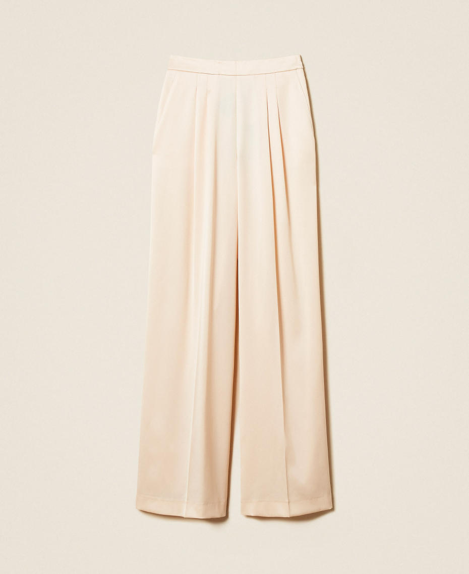 Wide satin trousers "Parchment" Beige Woman 261TP2391_07222_S0