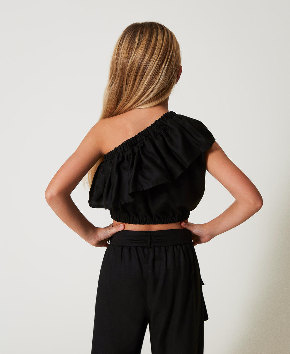 Slated shoulder top with flounce Black Girl 251GJ2463_00006_03
