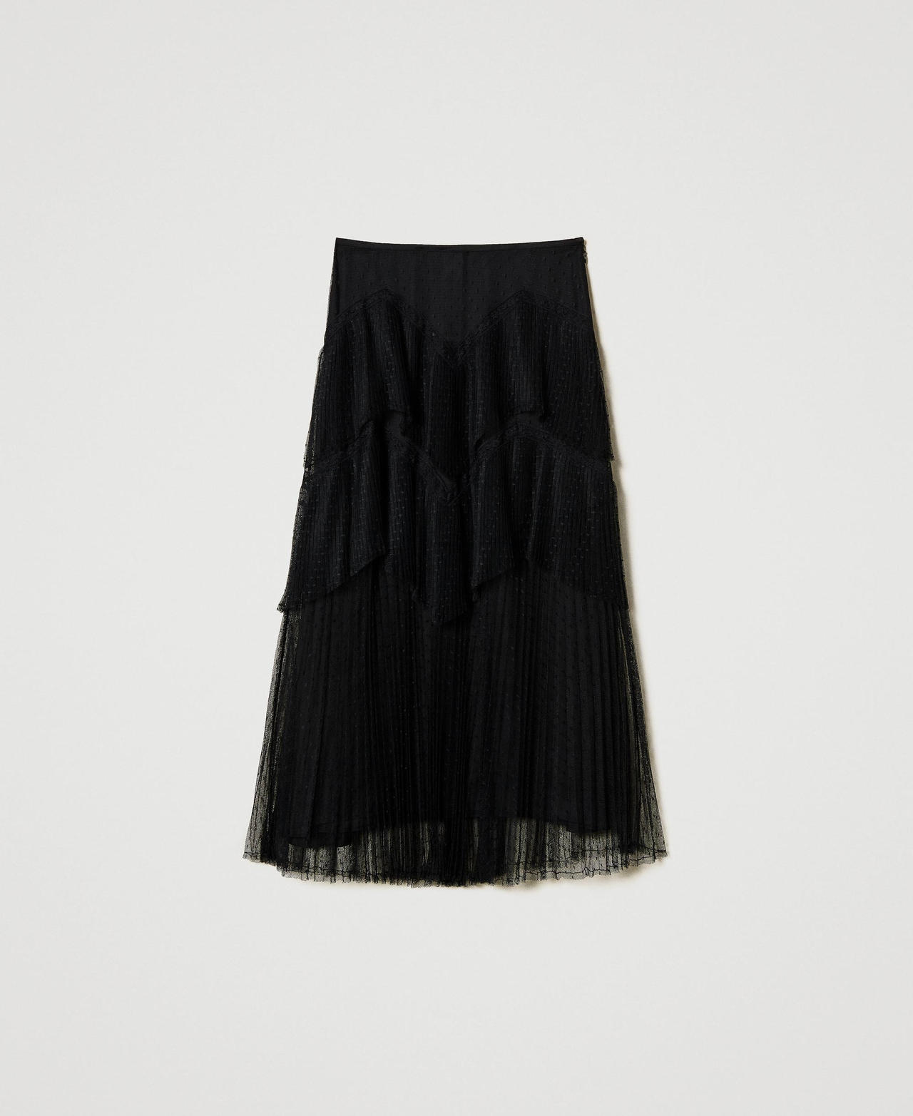 Long tulle skirt with pleated flounces Black Woman 251TP2512_00006_0S
