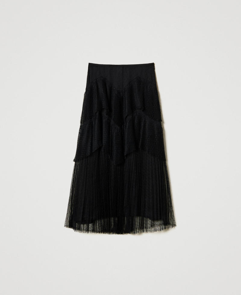 Long tulle skirt with pleated flounces Black Woman 251TP2512_00006_0S