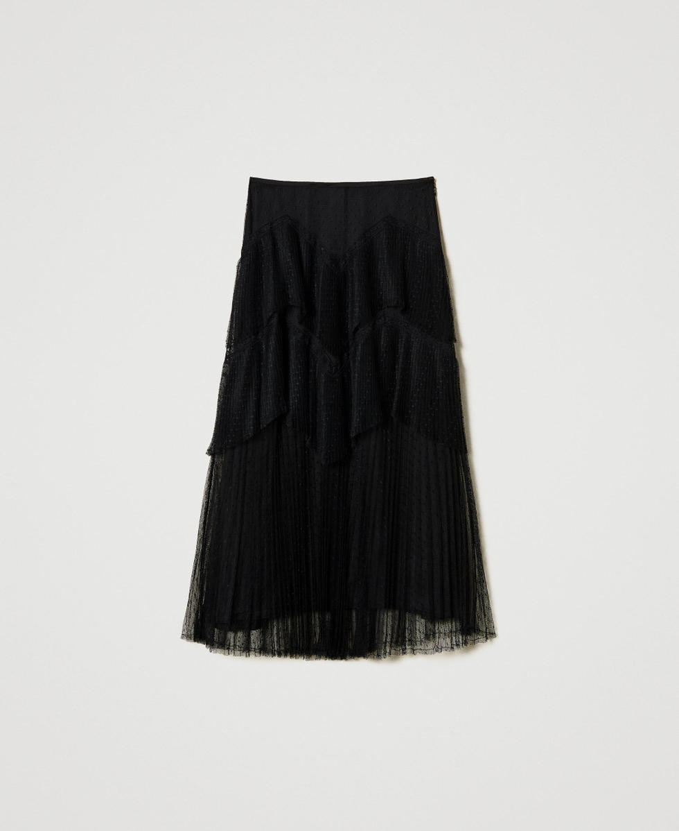 Long tulle skirt with pleated flounces Black Woman 251TP2512_00006_S0