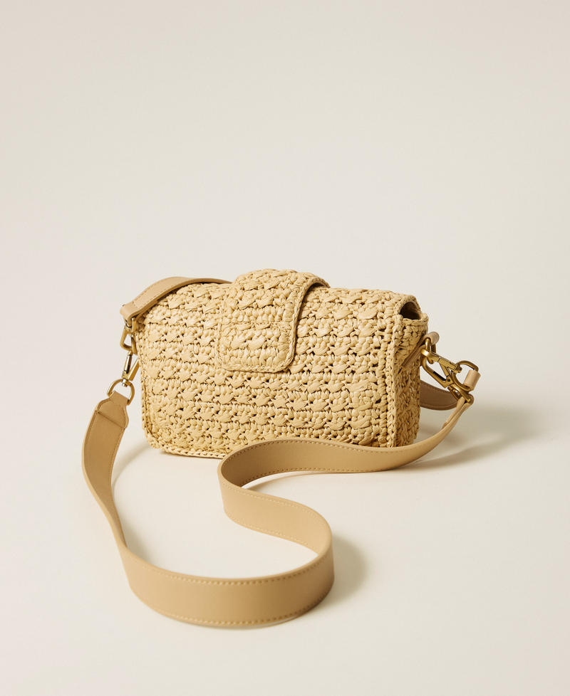 Raffia shoulder bag with logo buckle Straw Woman 261TB7390_00193_03