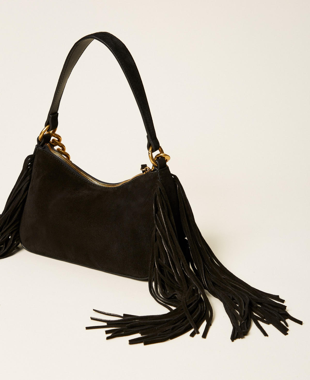 Medium Liliane suede bag with fringes Black Woman 262TB7205_00006_03