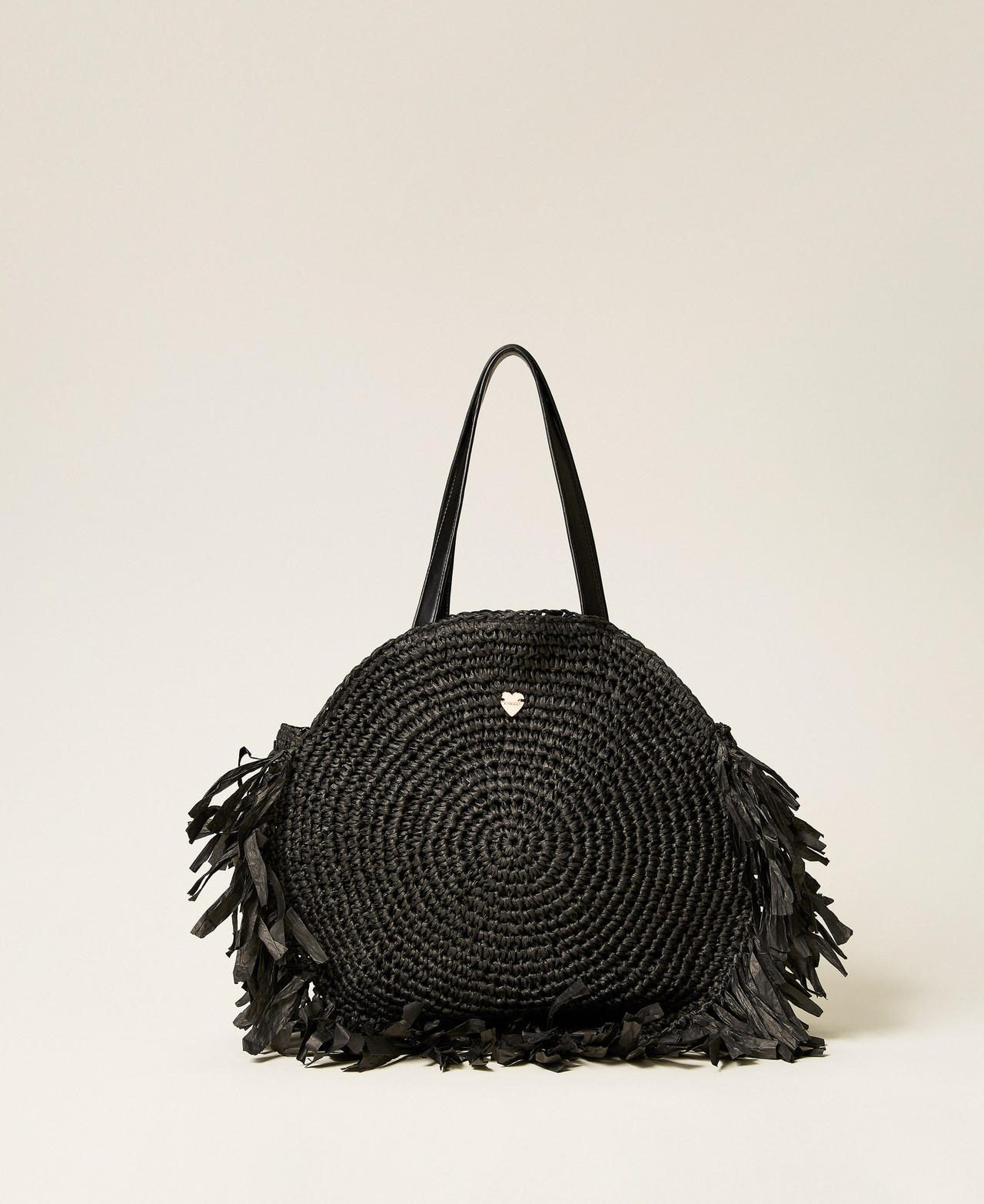 Cabas rond en raphia avec franges
