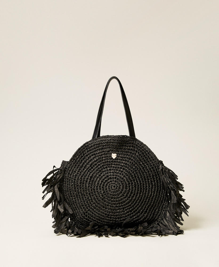Round raffia shopper bag with fringes Black Woman 261LB7BAA_00006_01