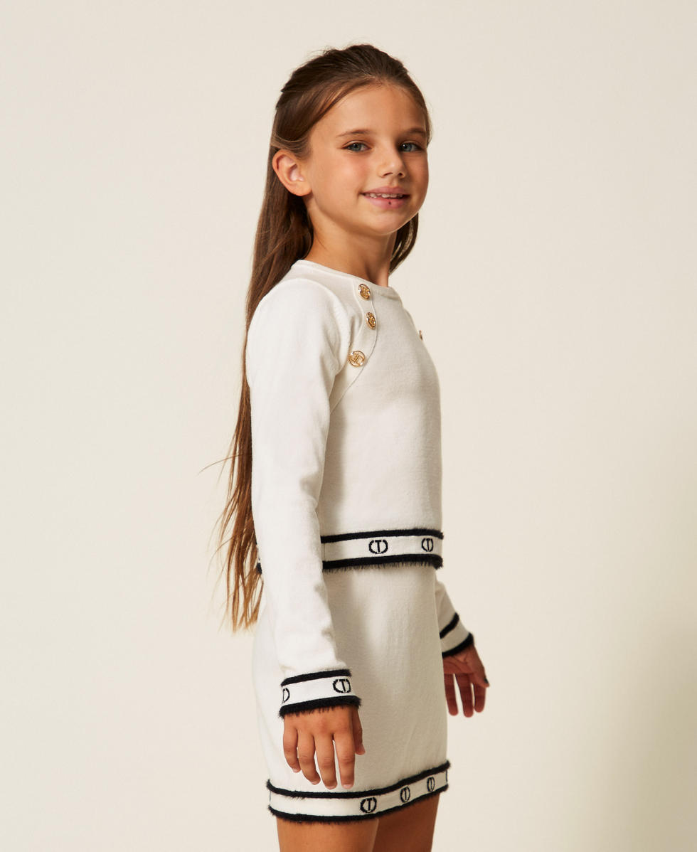 Pull avec boutons Oval T Bicolore Blanc Cass&eacute;/Noir Fille 252GJ3073_10973_02