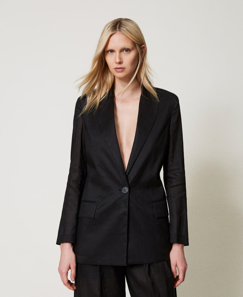 Blazer aus Ramie Schwarz Frau 251TF2030_00006_01