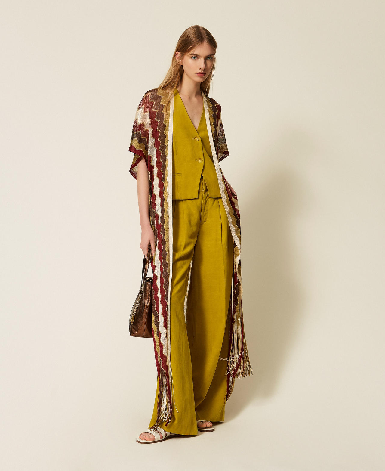 Caftan long à rayures multicolores
