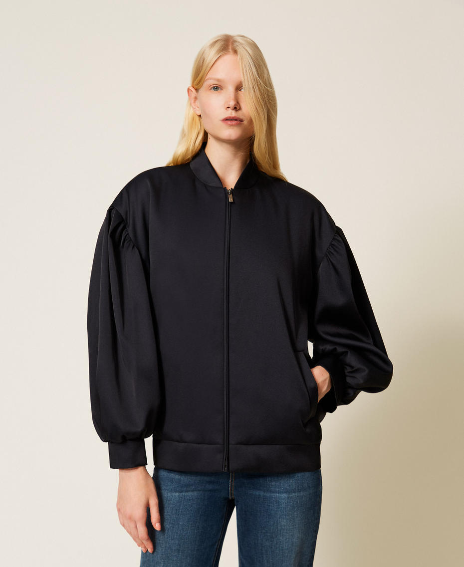 Duchesse bomber jacket with gathering Black Woman 261TP2750_00006_04