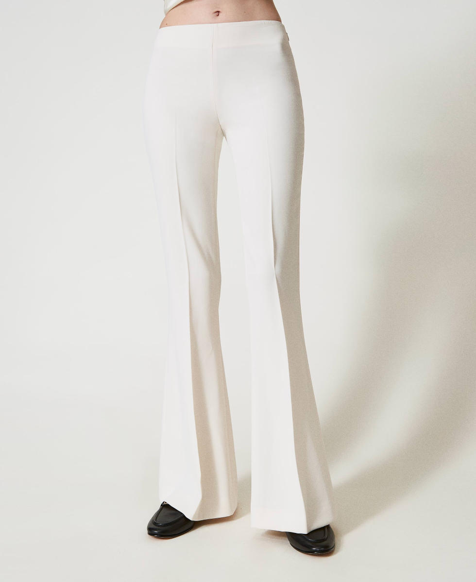 Pantalon évasé en crêpe fluide Nacre Femme 251TP2105_00059_04