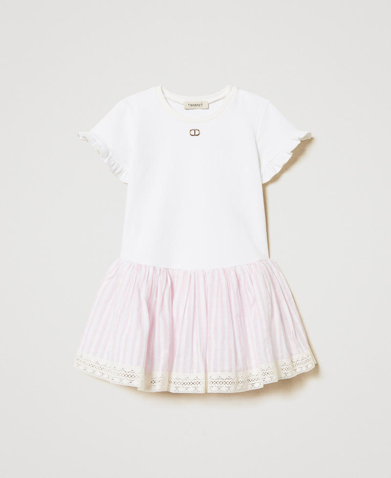 Jacquard muslin short dress Two-tone Ice/Sweet Rose Stripes Girl 251GJ2475_12286_01