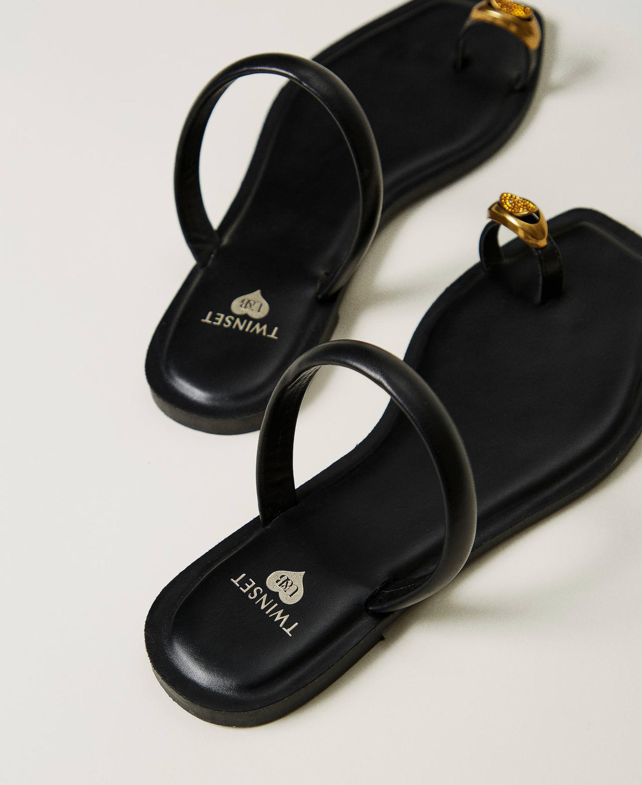 Slide sandals with jewel detail Black Woman 251LBP012_00006_03