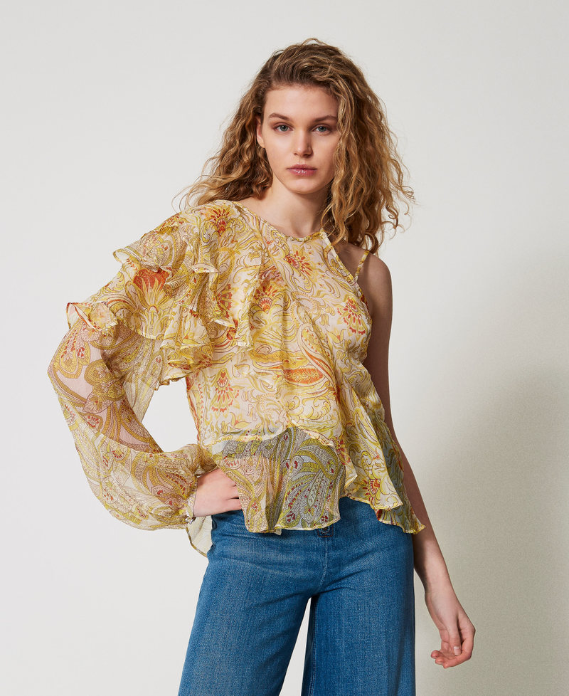 Bluse „Salina“ aus Seidenkrepon Paisleymuster-Printmix Passionsfrucht Frau 251TS2183_12587_01