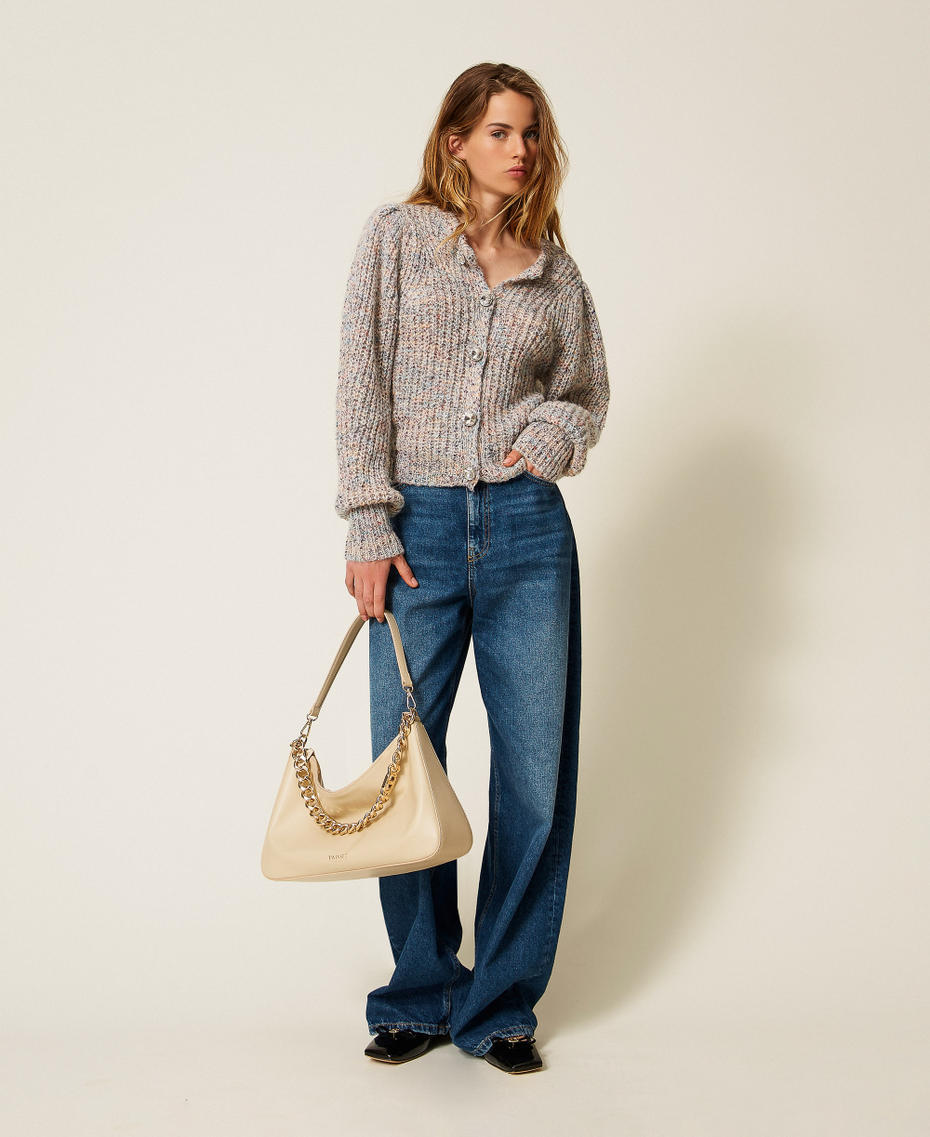 Multicolour cardigan with jewel buttons Multicolour Tweed Woman 252AP3060_12702_T0