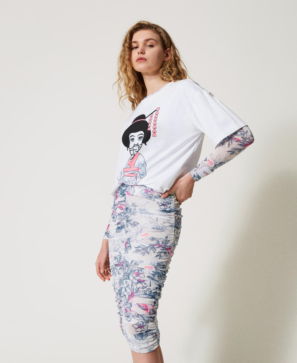 MYFO midi skirt with ruching Japanese Toile de Jouy Woman 251AQ2102_12431_02