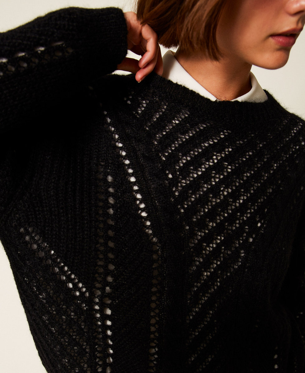 Pull ajour&eacute; en mohair m&eacute;lang&eacute; Noir Femme 252TT3201_00006_04