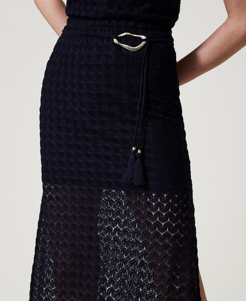 Jupe mi-longue en crochet Bleu Classique Femme 251LM2HBB_11956_04