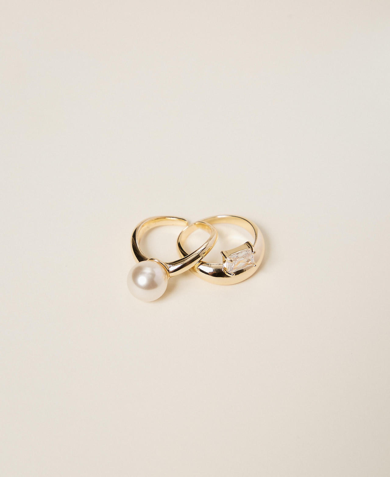 Twinset Women's New Gold Set Of Rings With Rhinestone And Pearl