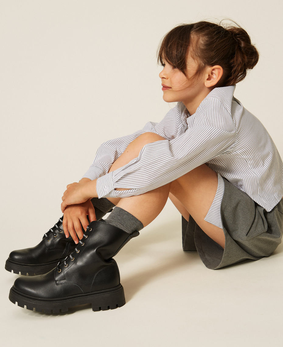 Leather combat boots with logo Black Girl 262GCJ012_00006_A0