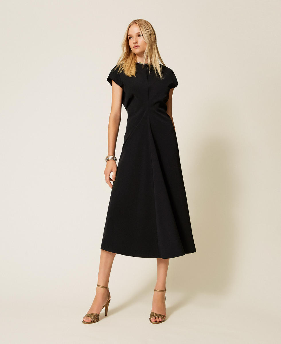 Vestido midi con drapeado Negro Mujer 252TF2015_00006_01