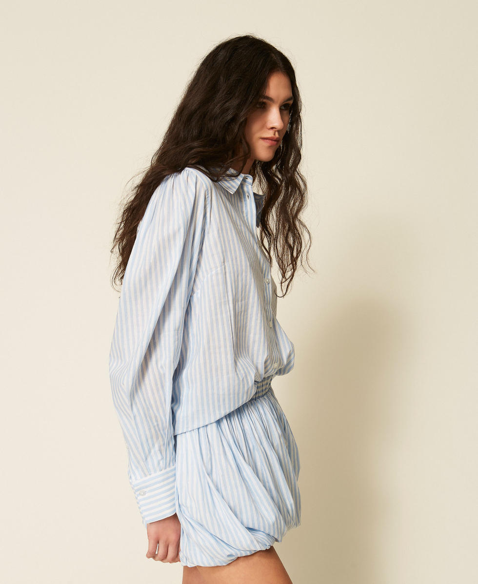 Hemd aus gestreiftem Popeline Streifen Lilie/Topasblau/Lurex Frau 261TE2081_13281_02