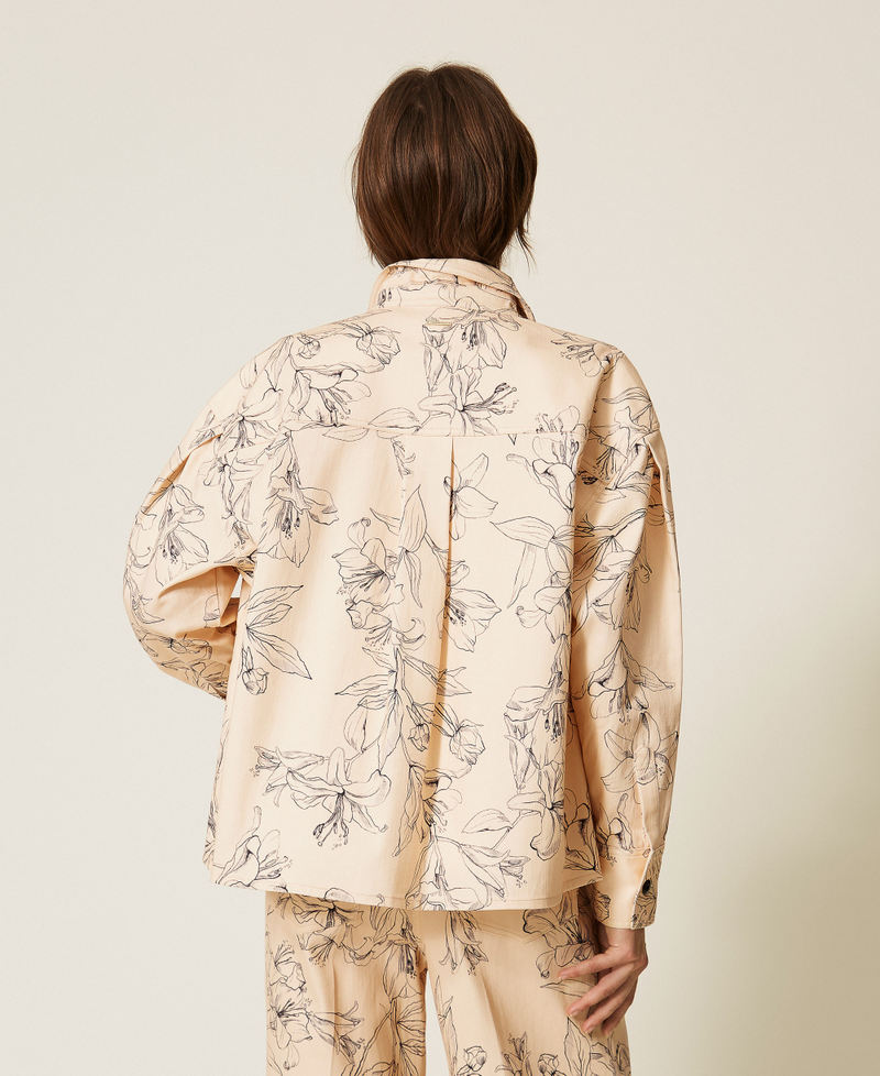 Camicia in bull con stampa a fiori Stampa Flock Beige "Crystal Sand" / Nero Donna 262LI2MAA_13908_03