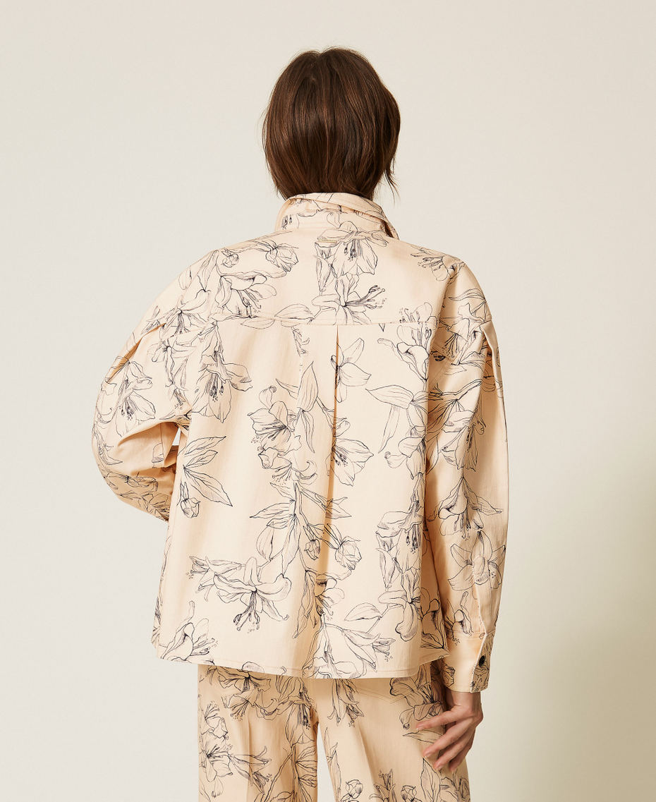 Camicia in bull con stampa a fiori Stampa Flock Beige "Crystal Sand" / Nero Donna 262LI2MAA_13908_03