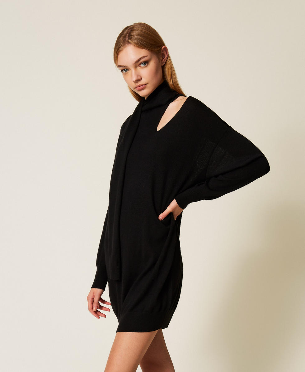 Short wool blend dress with cut-out Woman, Black | TWINSET Milano