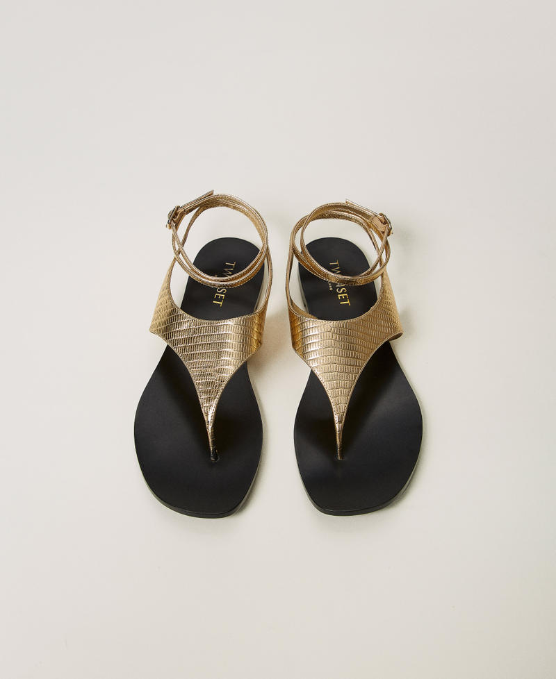 Flache Zehentrennersandale aus Leder "Tejus"-Gold Frau 251TGT170_12384_04