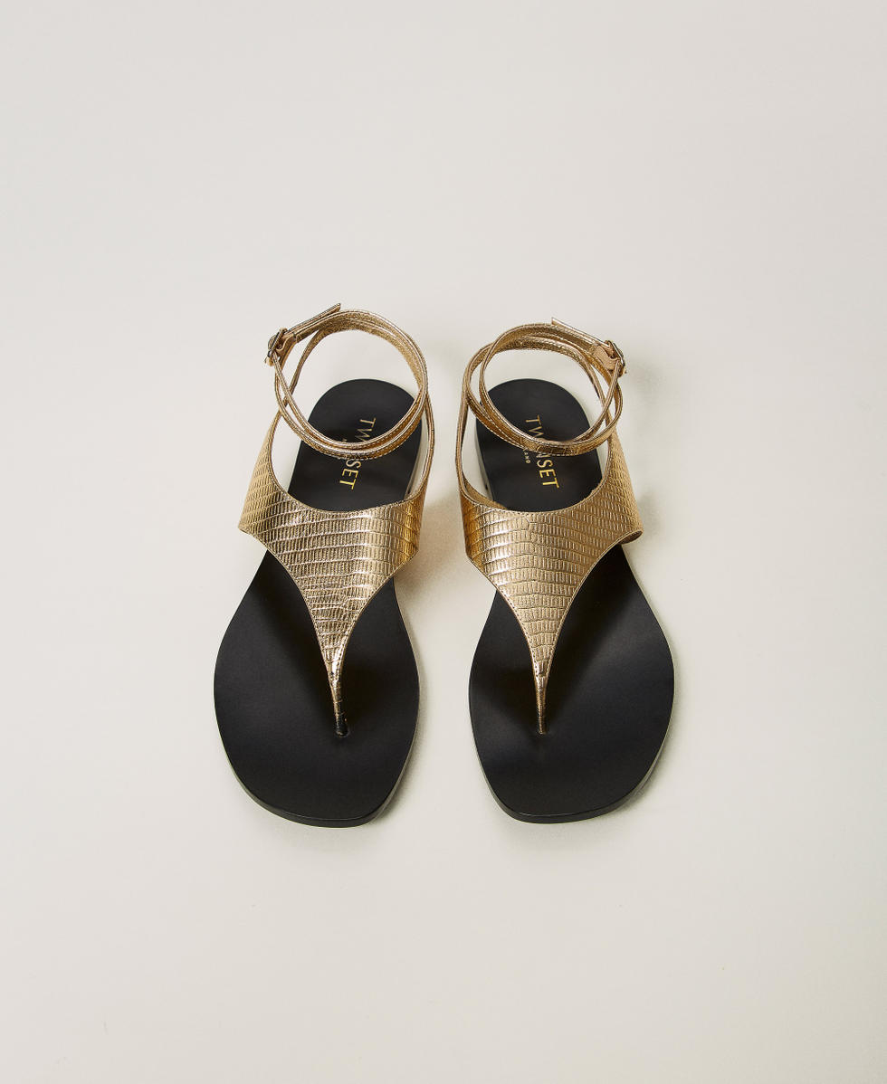Flat leather thong sandals Gold Tejus Woman 251TGT170_12384_04